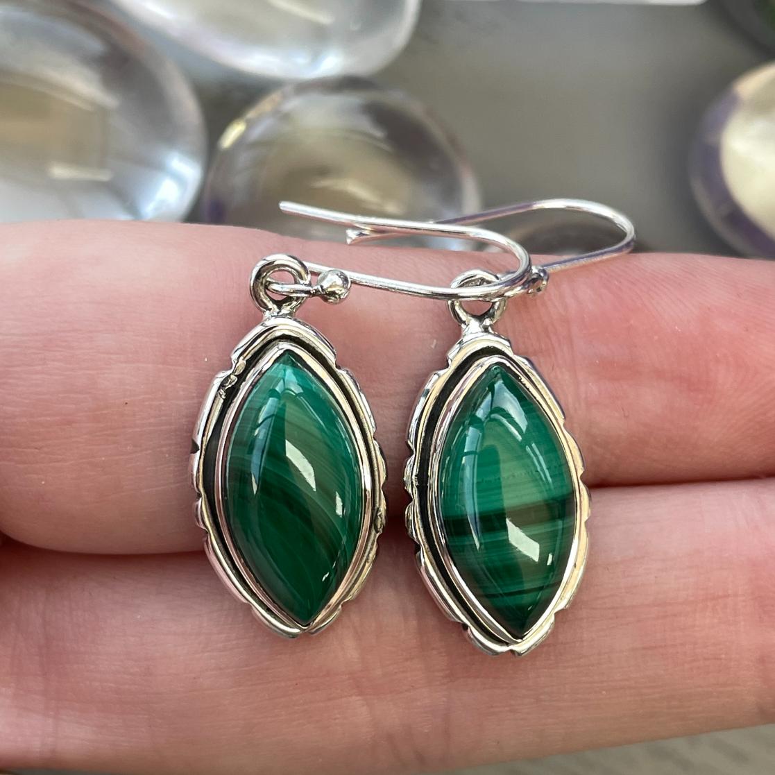 Sterling Silver Earrings - Malachite - 07 Sterling Silver Earrings - Malachite - 07